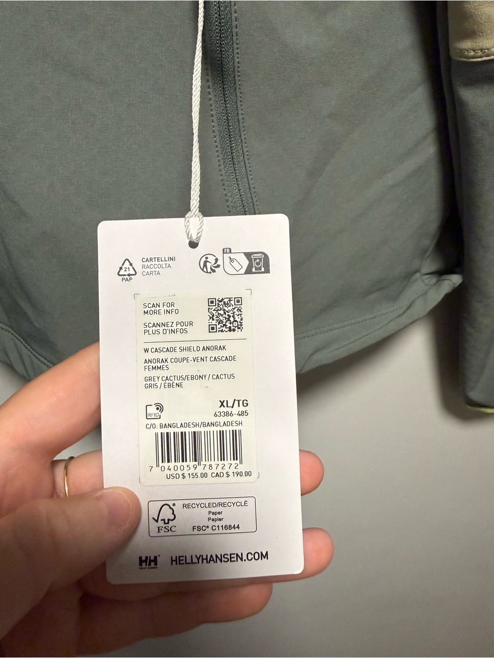 Helly Hansen Women's Cascade Shield Anorak 485 GREY CACTUS XL NWT - Picture 6 of 7